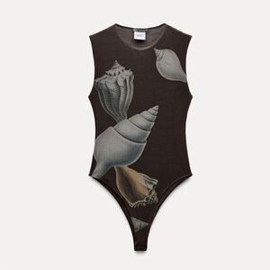 ZARA Shell Print Tulle Bodysuit – Size S (Brand New with Tag)